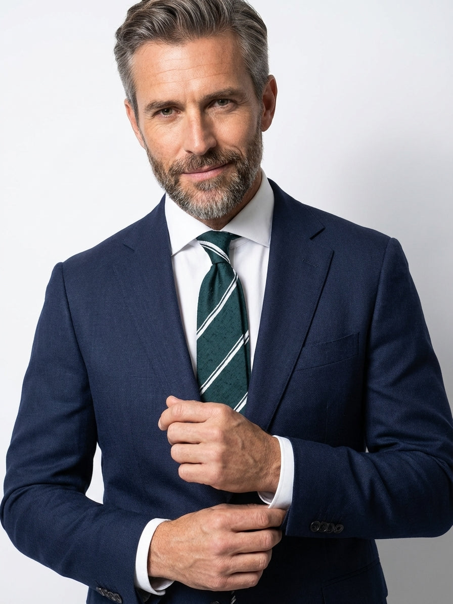 Cravatta 3 pieghe sfoderata verde BIRTO 100% seta shantung