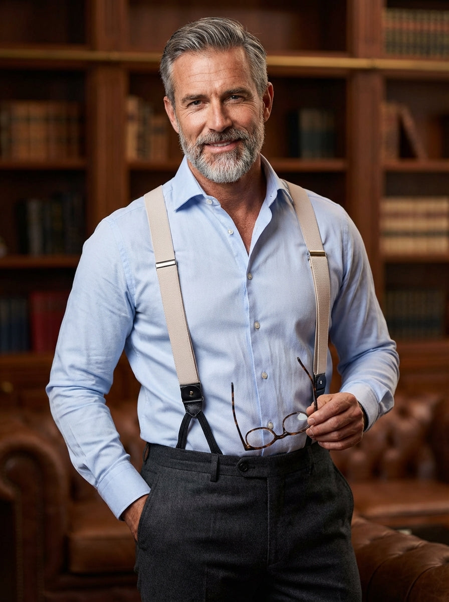 Bretella a Y in elastico con lacci clip e componenti in pelle nera ELASTIC Avorio