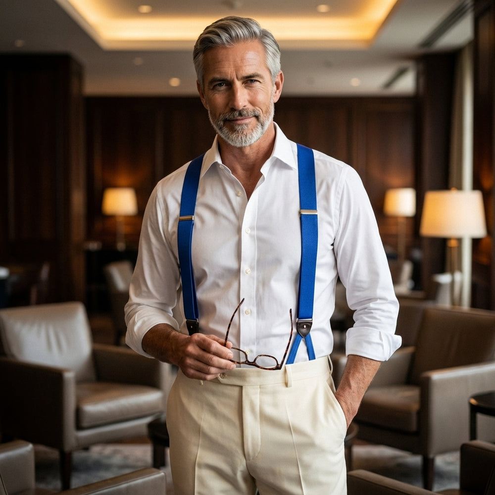 Bretella 100% seta inglese con lacci in tessuto e clip DACCA Blu Elettrico