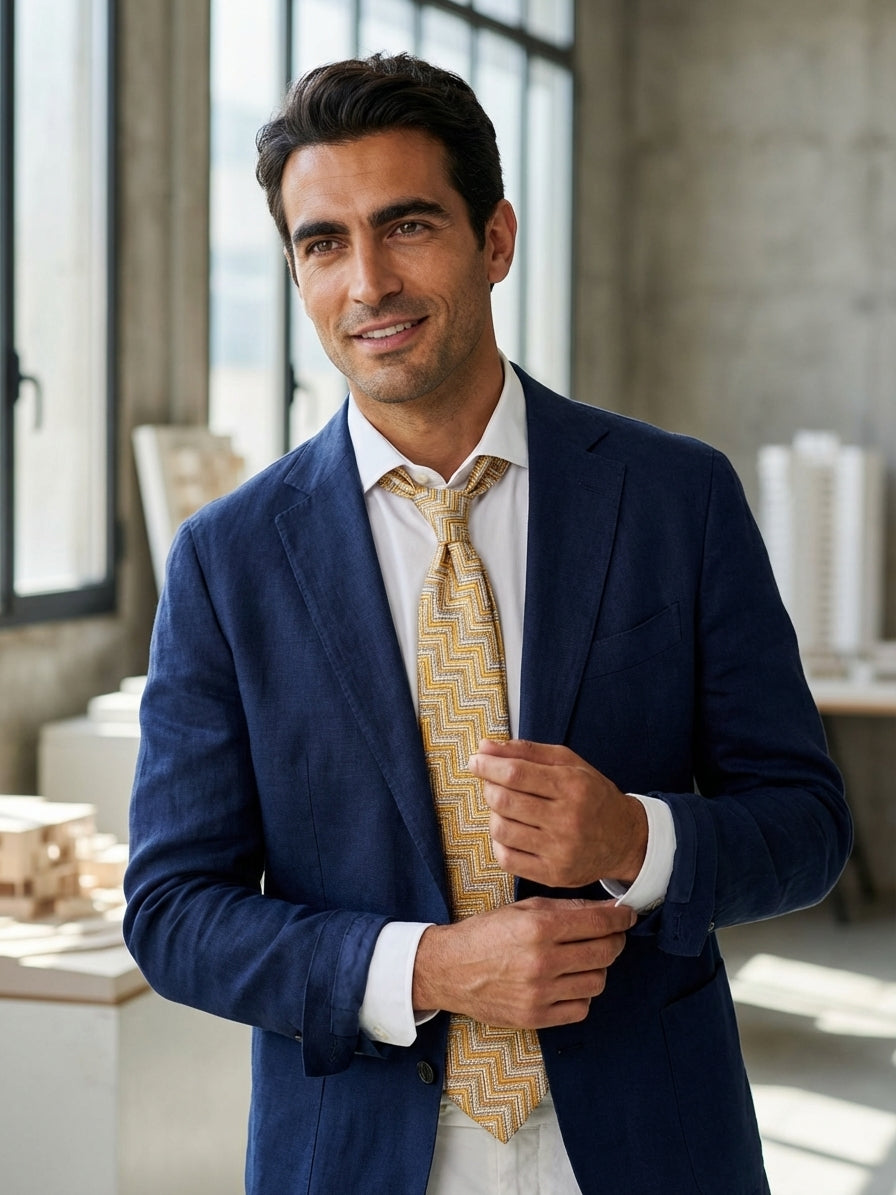 Cravatta 3 pieghe THUNDER seta tessuta giallo