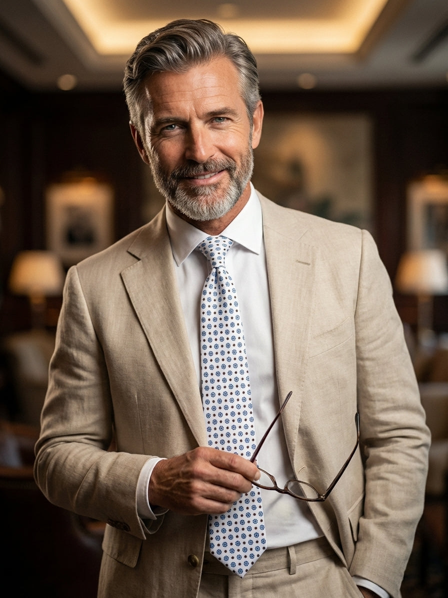 Cravatta 3 Pieghe bianco FROSTELLE seta stampata inglese