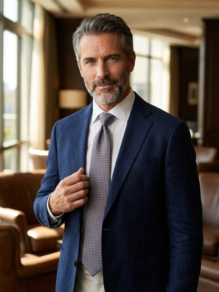 Cravatta 3 Pieghe grigio AURA seta tessuto