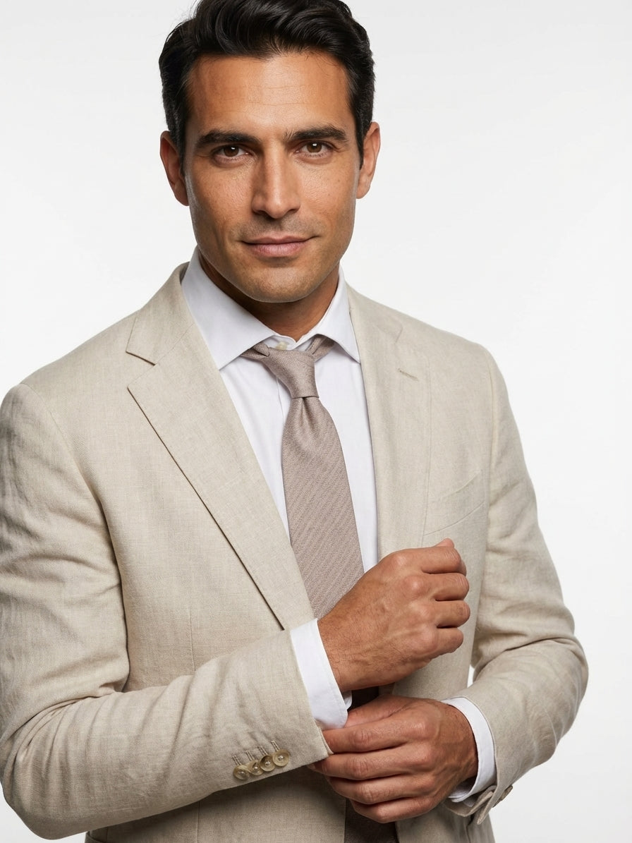 Cravatta 3 pieghe DAFNE seta\lino marrone chiaro