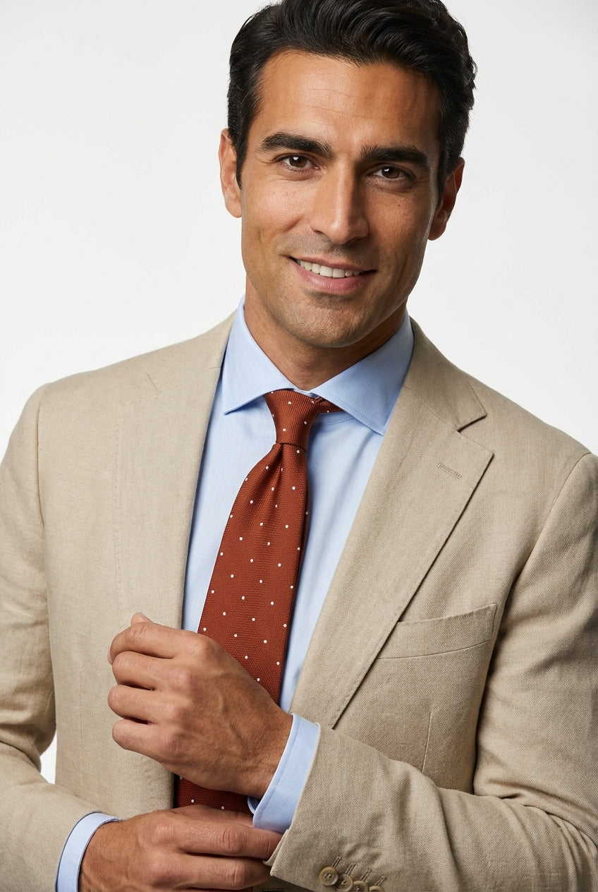 Cravatta 3 pieghe CARAMELLO seta jacquard marrone chiaro