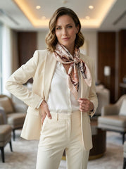 Foulard 90x90cm in seta stampa Beige Pollen