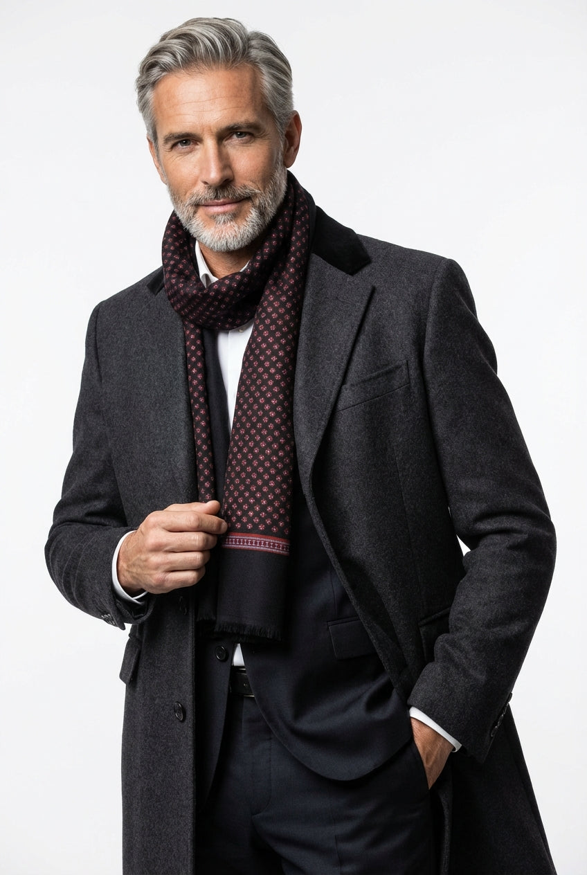 Sciarpa doppiata in seta/lana ODDA Rosso/Nero