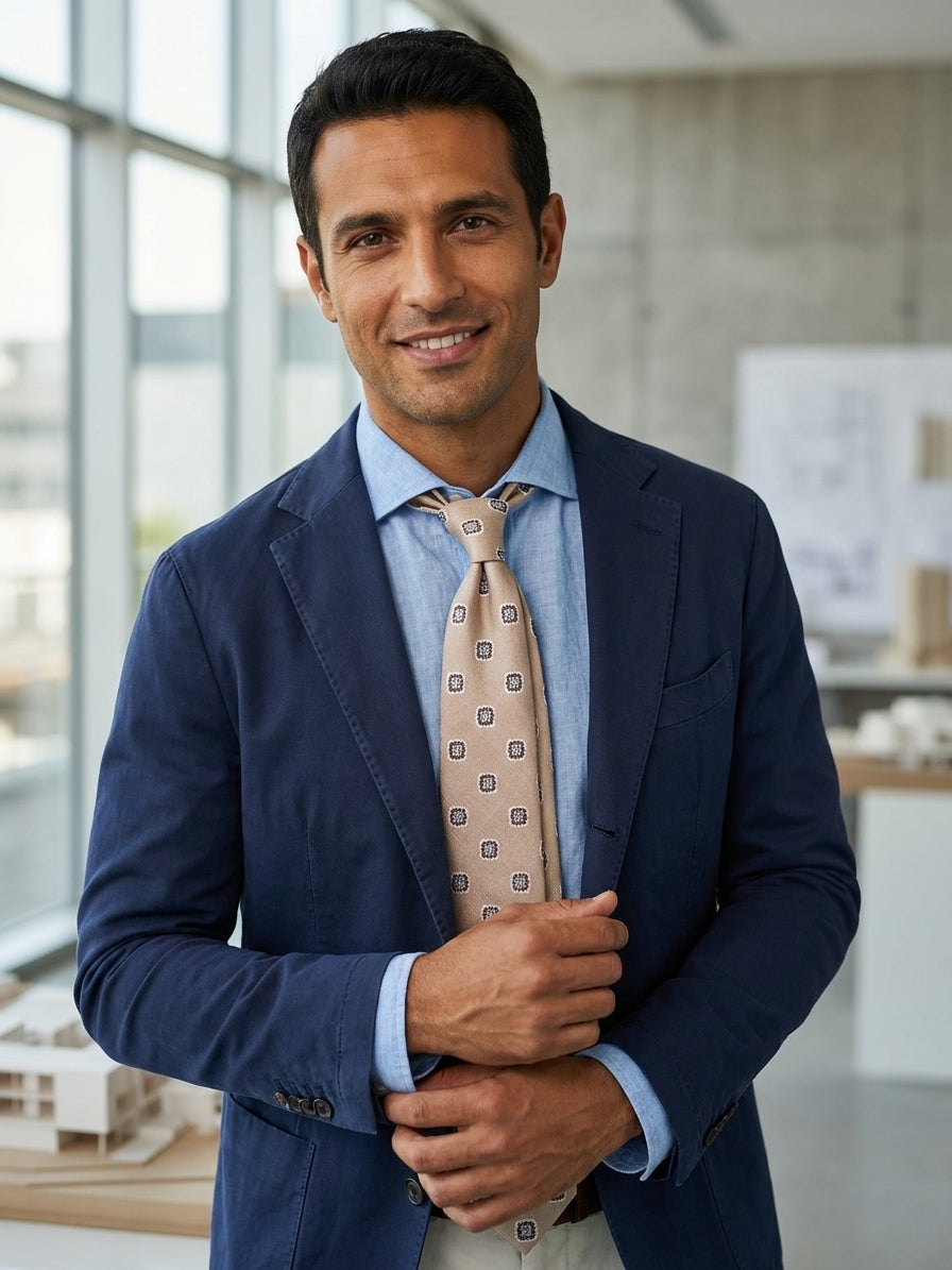 Cravatta 3 pieghe CASE in seta jacquard Beige