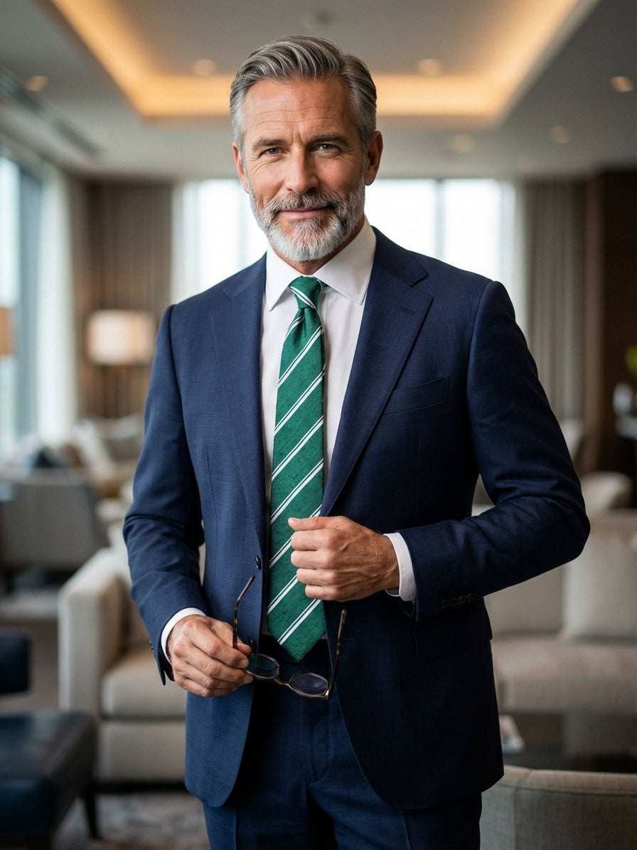 Cravatta 3 pieghe sfoderata verde BIRTO 100% seta shantung