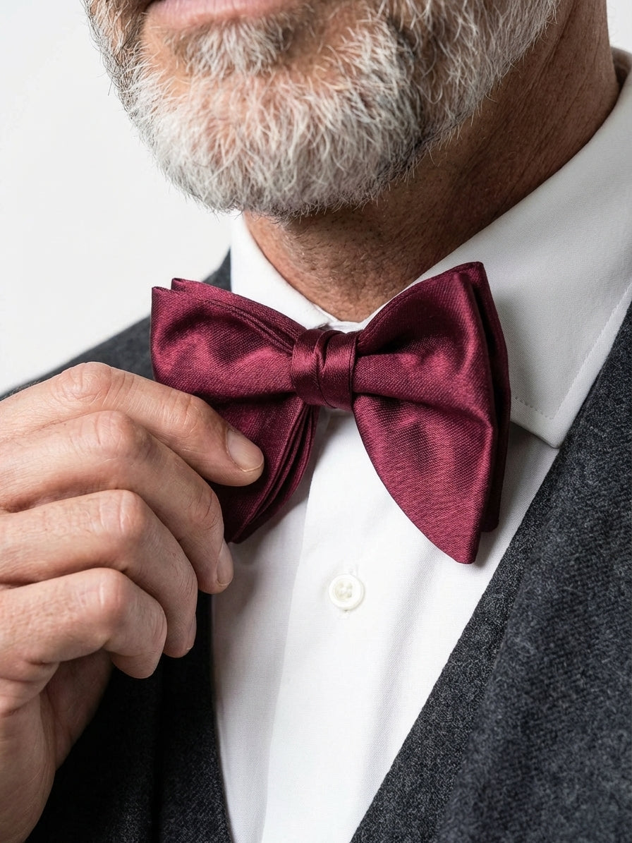 Papillon bordeaux modello GOCCIA già annodato in seta raso AMANTEA