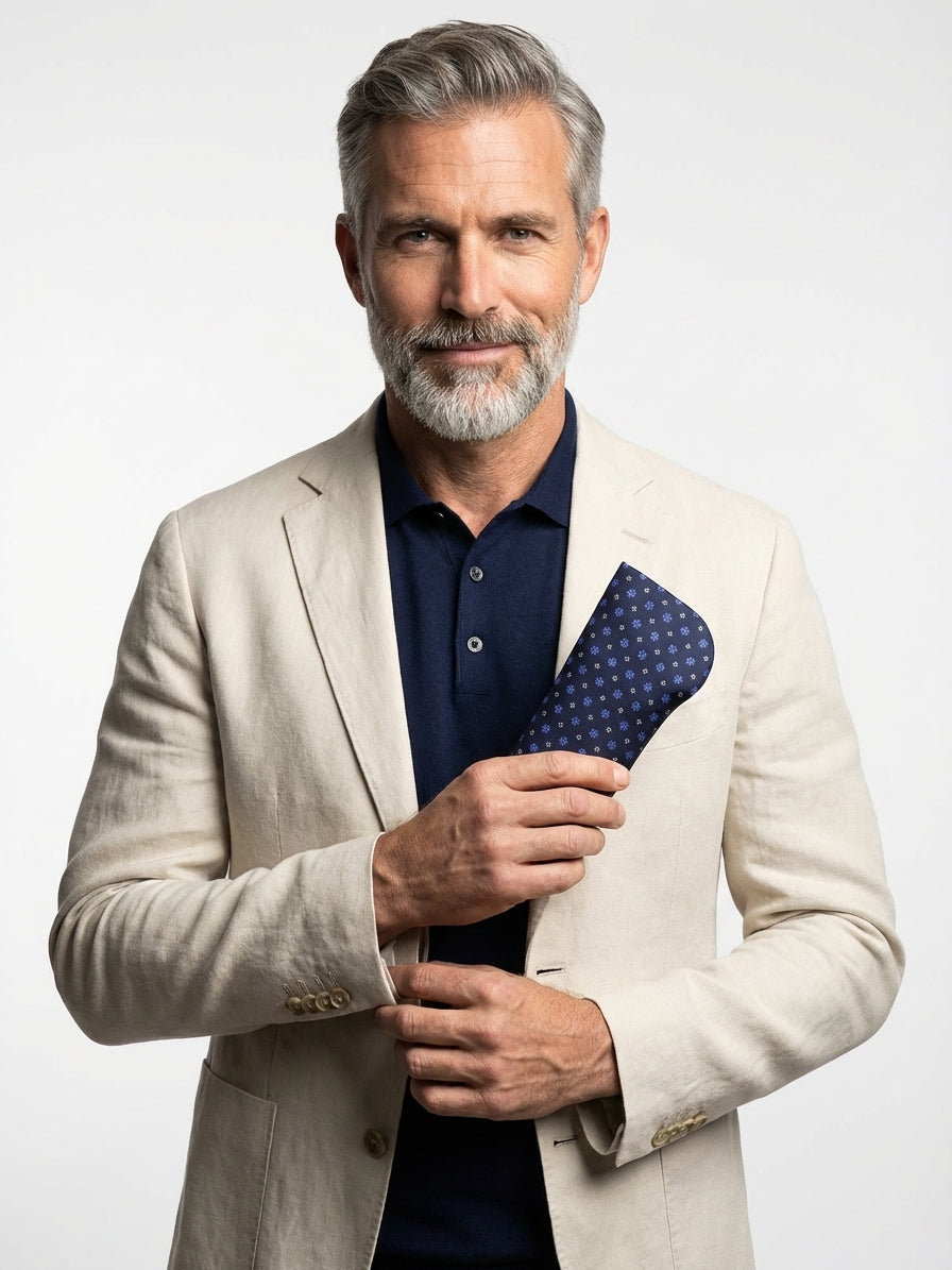 Portaocchiali blu navy NUMBER in seta stampata inglese