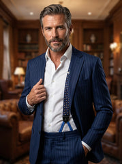 Bretella ibrida con clip e lacci in seta stampata inglese MAFFEI Blu Scuro