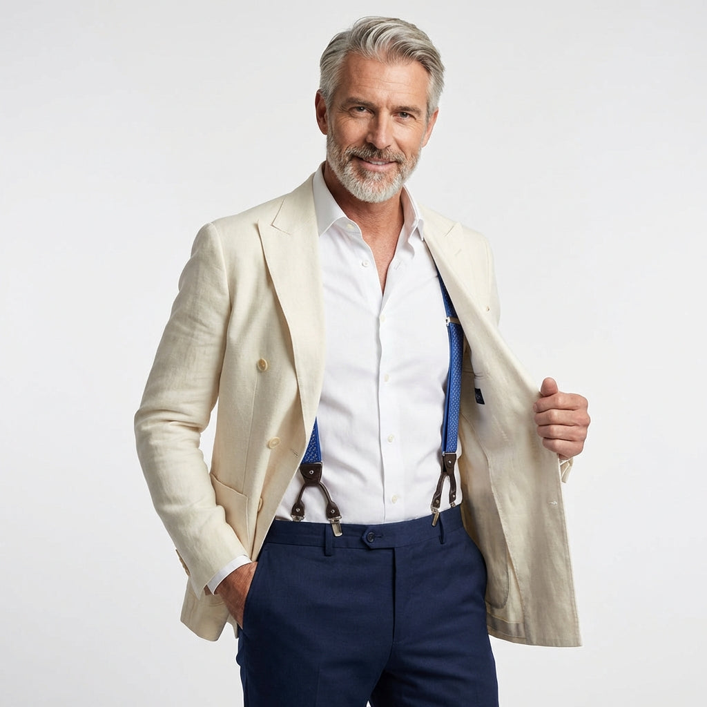 Bretella a Y in 100% seta inglese con lacci e clip DACCA Blu Avion