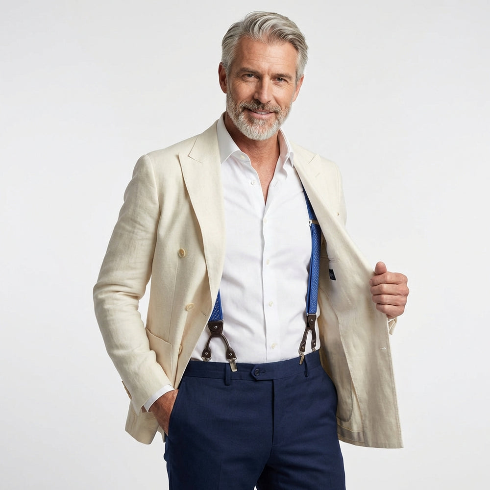 Bretella a Y in 100% seta inglese con lacci e clip DACCA Blu Avion