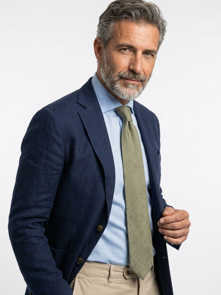 Cravatta 3 pieghe sfoderata FARMA 100% seta shantung verde oliva
