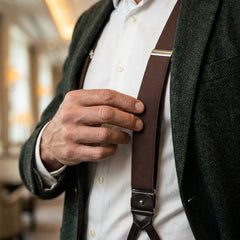 Bretella 100% seta inglese con lacci in tessuto e clip DACCA Marrone