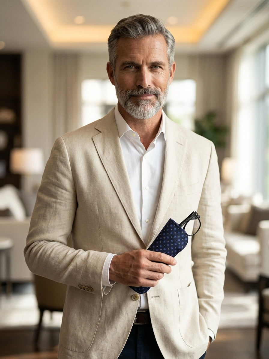 Portaocchiali blu navy NUMBER in seta stampata inglese