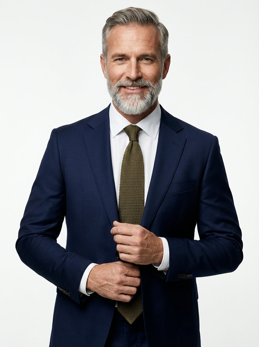 Cravatta tricot in seta verde oliva PROCIDA con punta a V