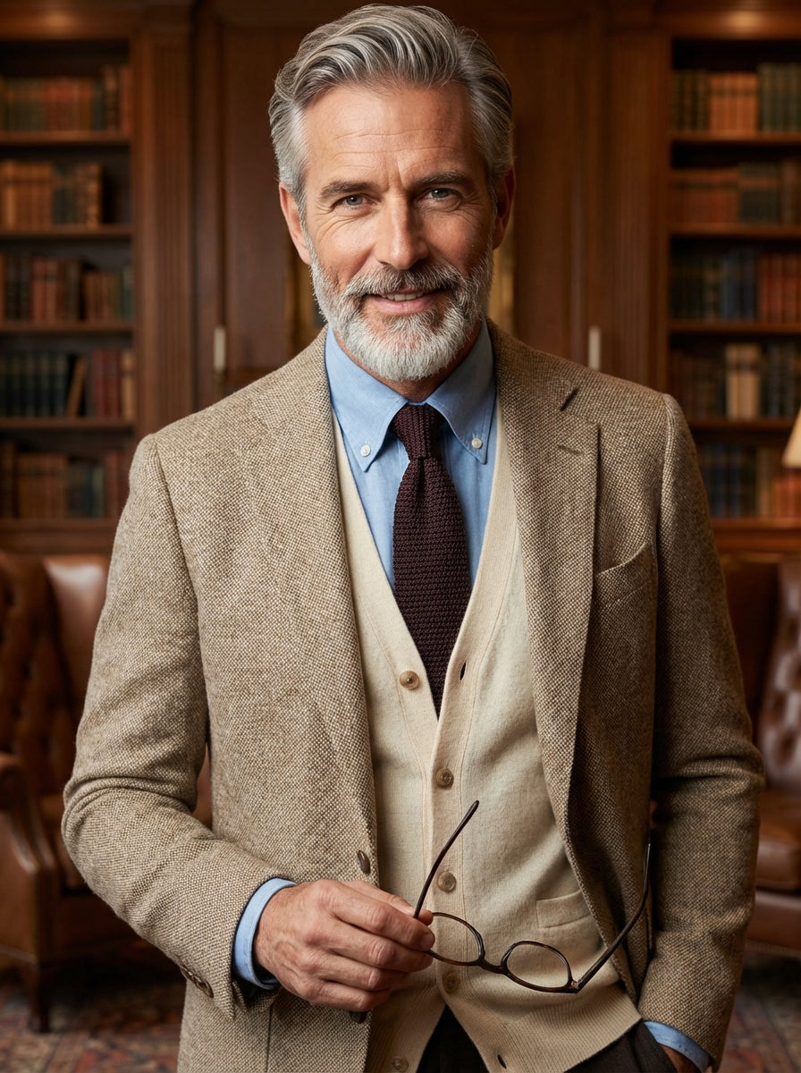 Cravatta tricot in seta marrone scuro PROCIDA con punta a V