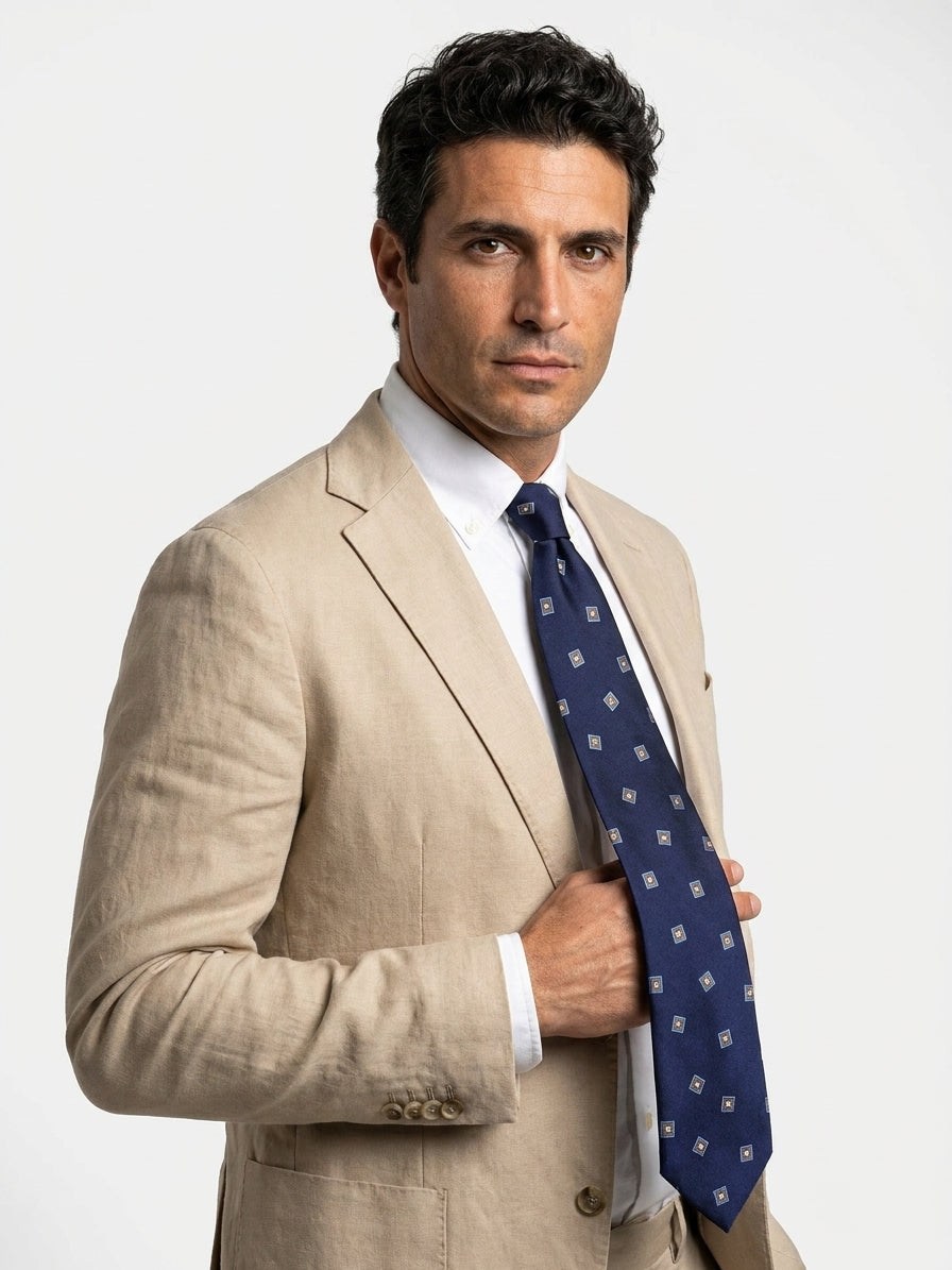 Cravatta 3 pieghe BIRDIE seta\cotone blu