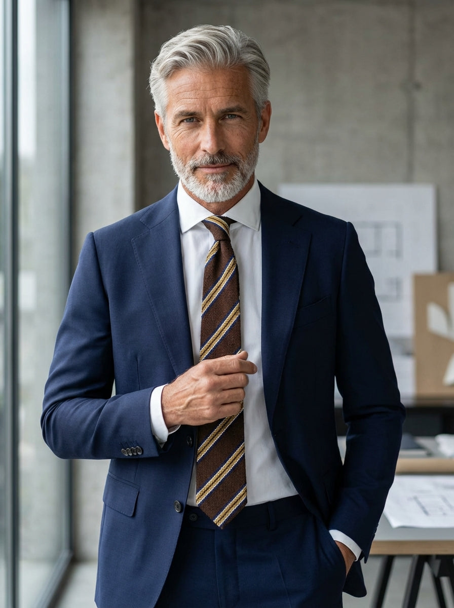 Cravatta 3 pieghe sfoderata marrone in seta shantung GRANTA