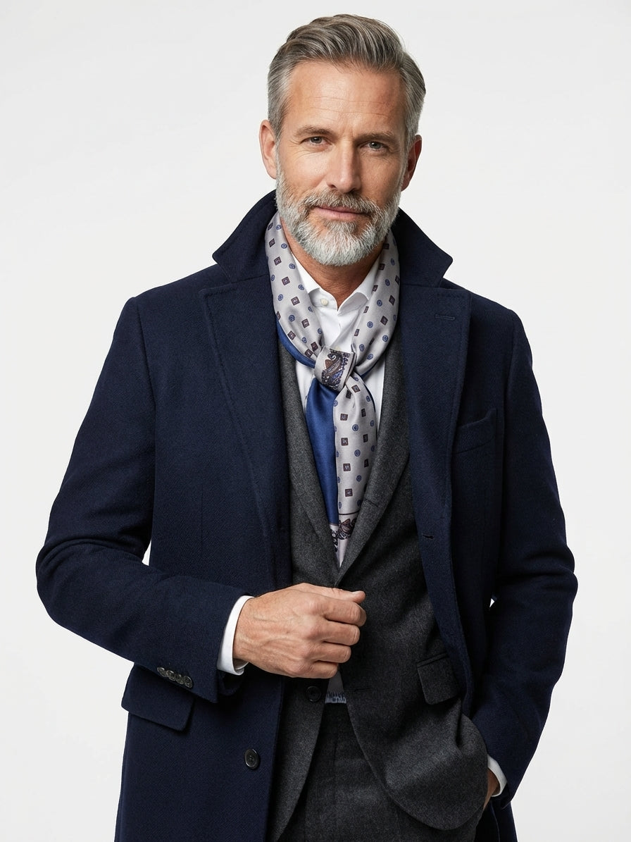 Sciarpa doppiata in seta\lana stampata SPORTY grigio