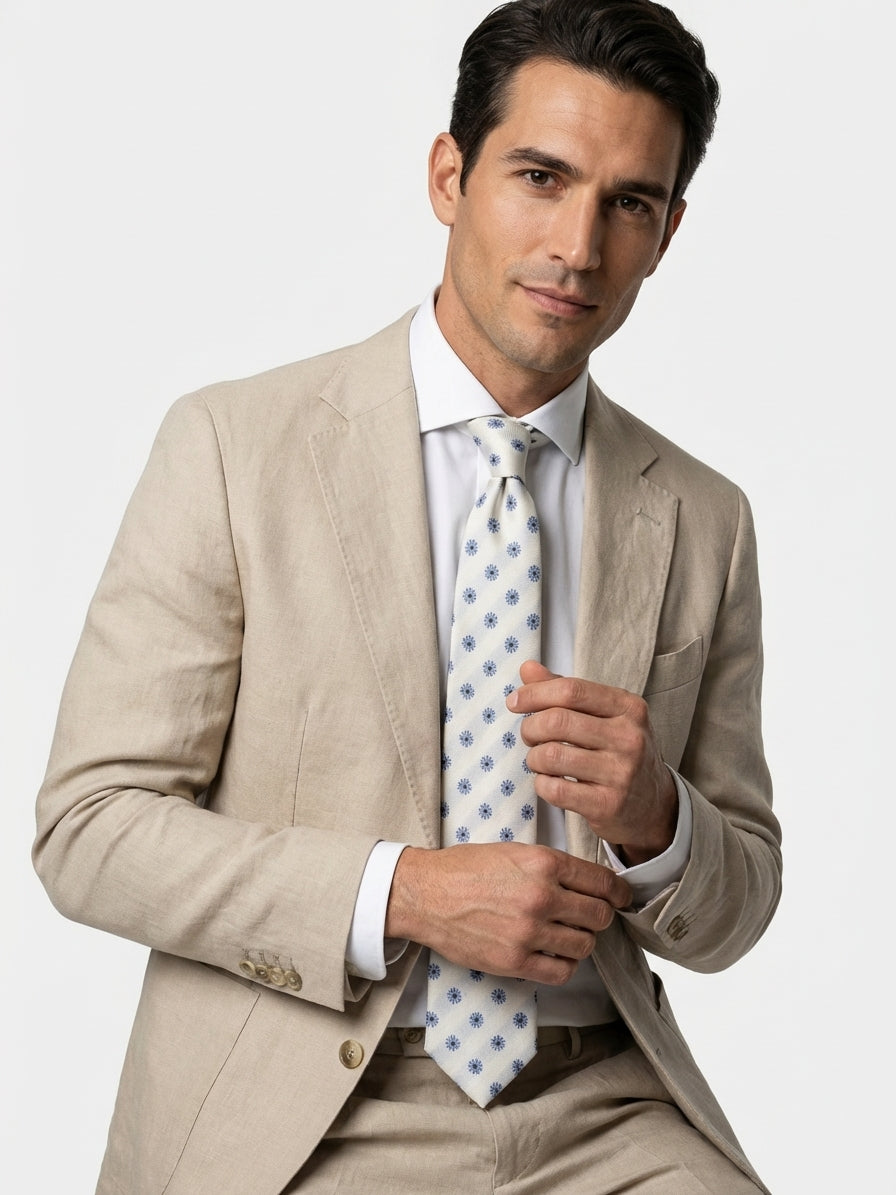 Cravatta 3 pieghe ICE in seta jacquard avorio