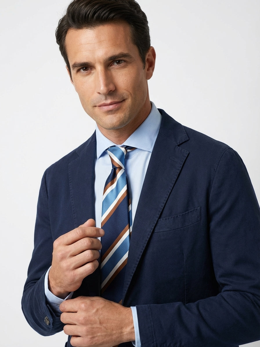 Cravatta 3 pieghe in seta jacquard blu scuro ELLEN