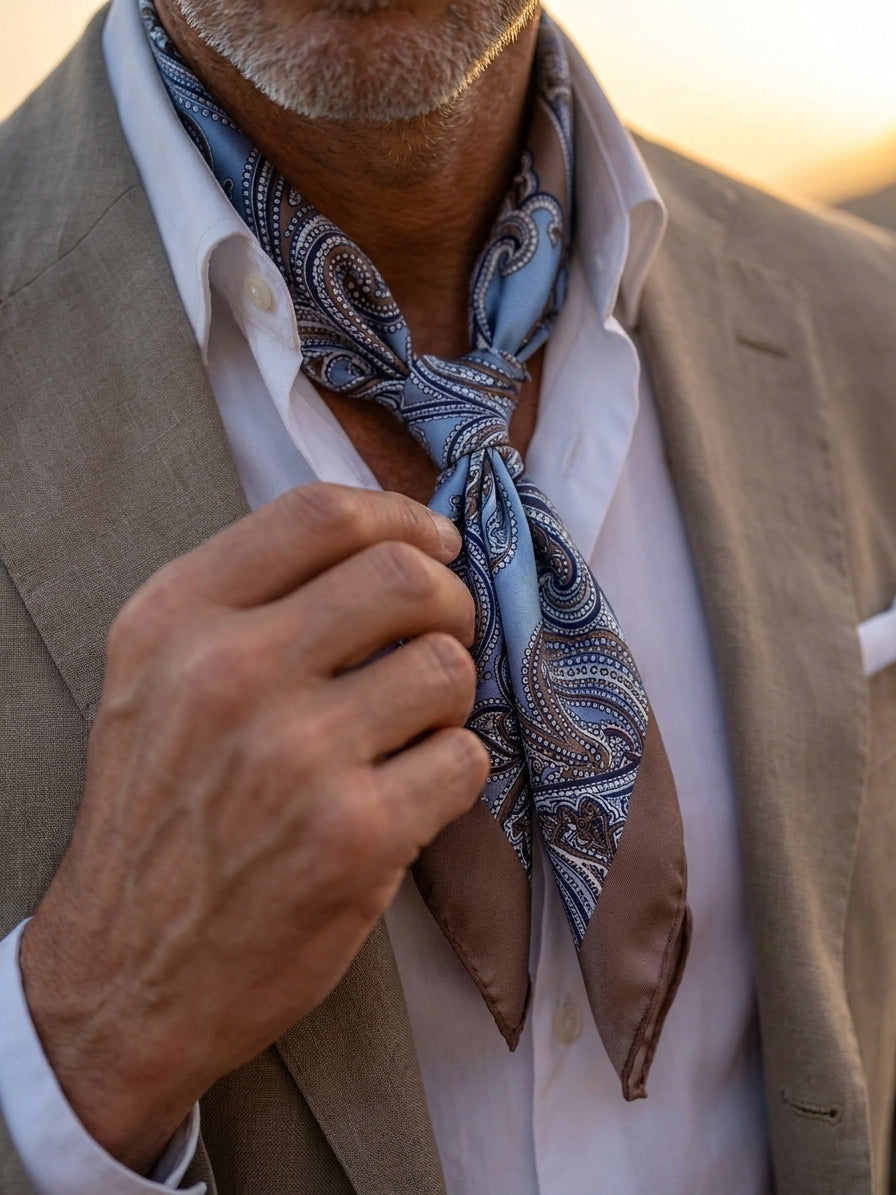 Foulard ARABESQUE celeste in seta stampata
