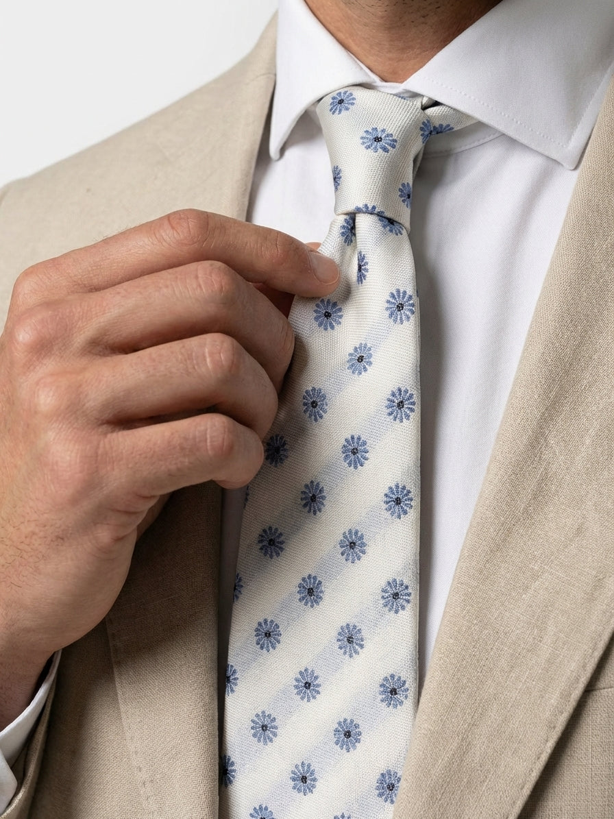 Cravatta 3 pieghe ICE in seta jacquard avorio