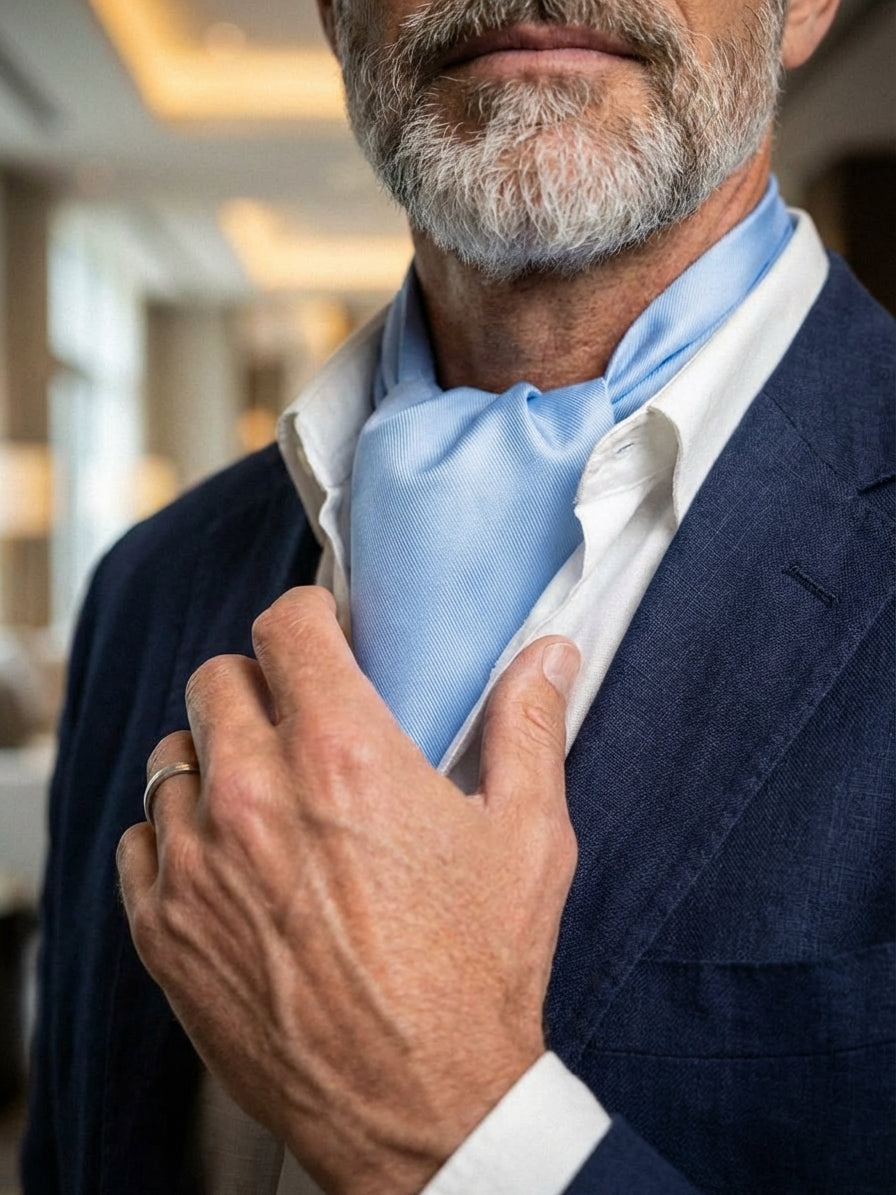 Ascot uomo CALISTA 100% SETA TWILL Celeste