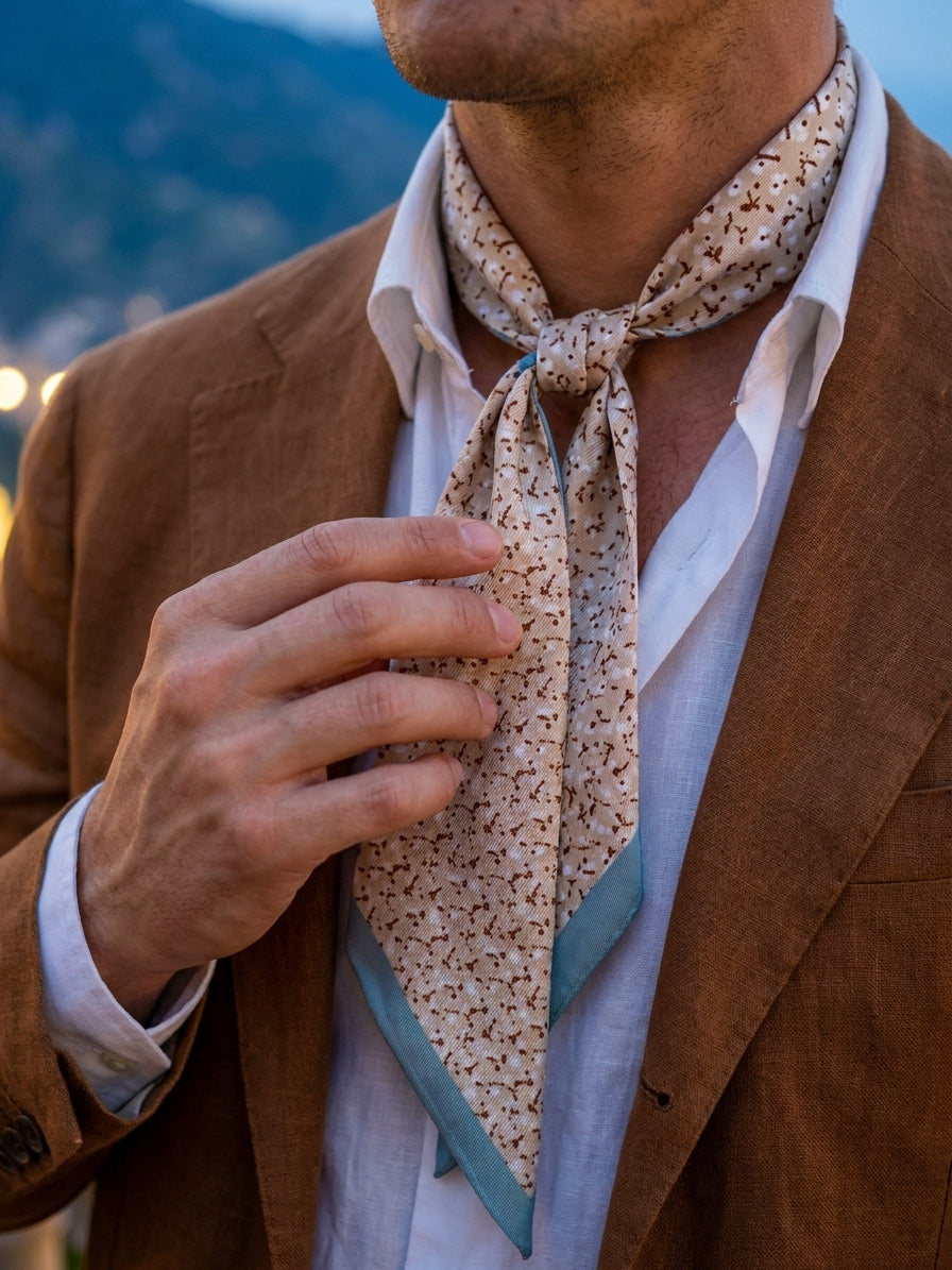 Foulard twilly NOIR in seta stampata beige