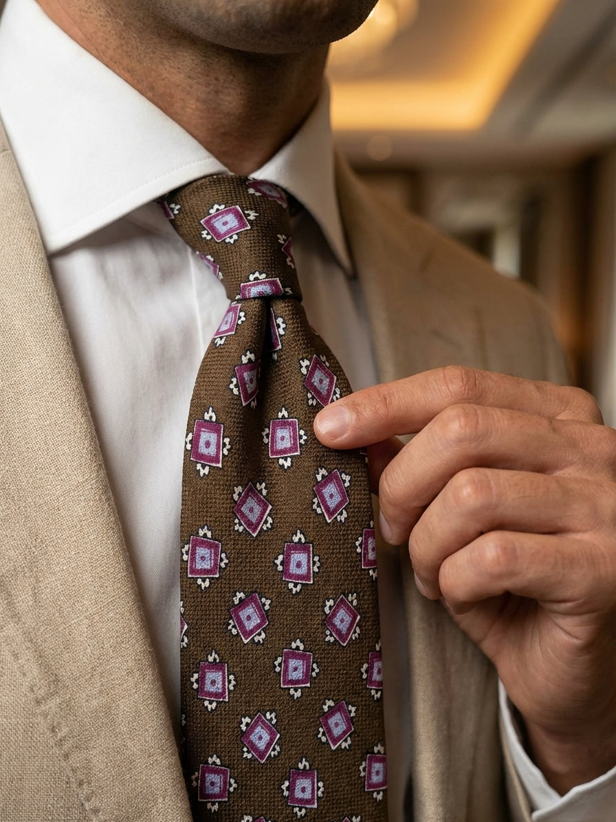 Cravatta 3 pieghe CLAY garzetta di seta verde oliva