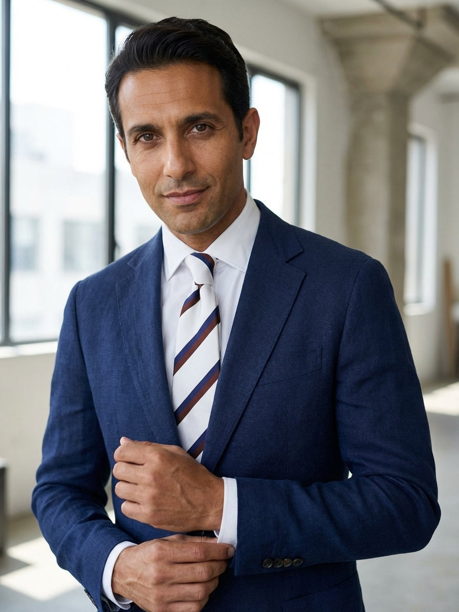 Cravatta 3 pieghe JOE in seta jacquard bianco\blu