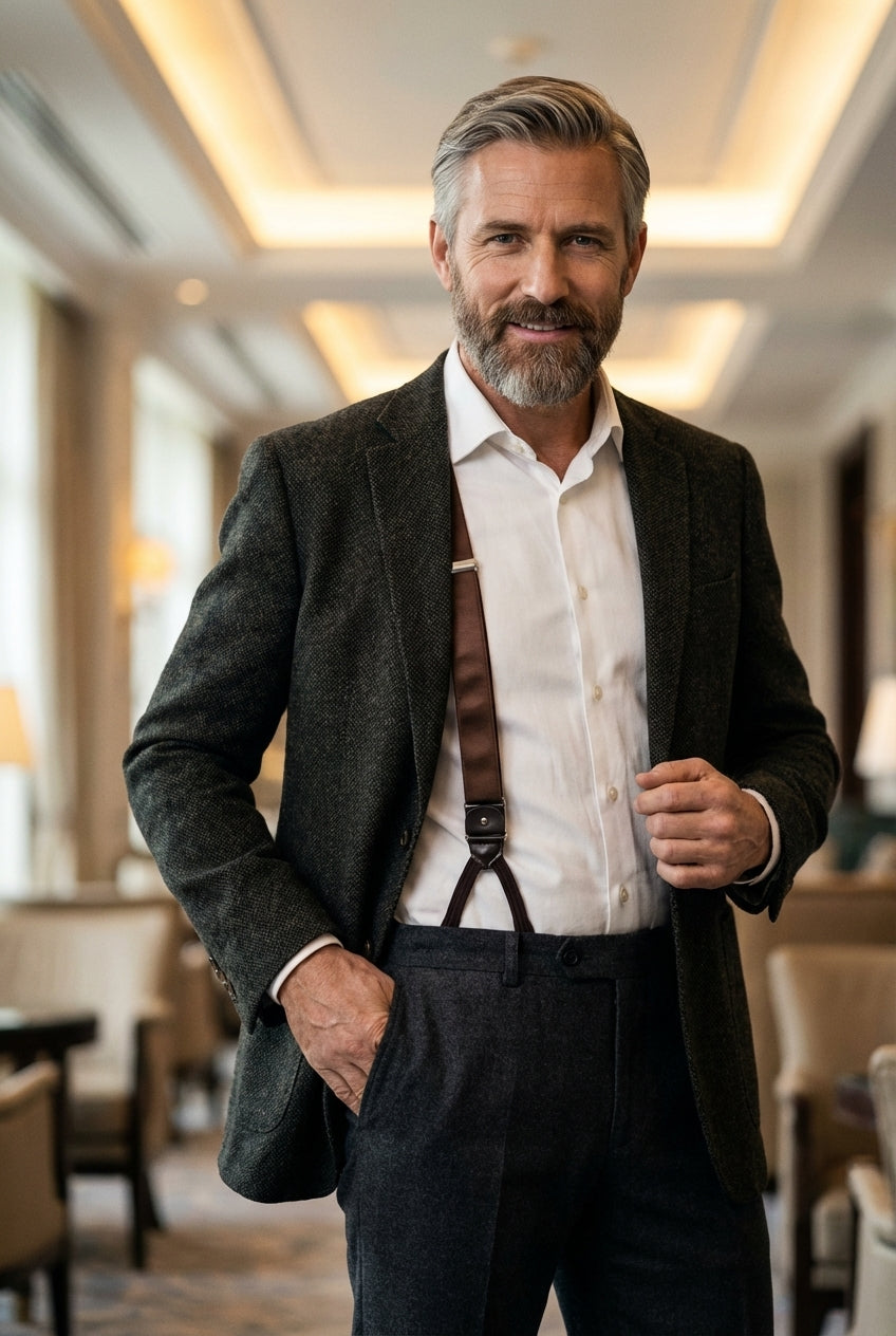 Bretella 100% seta inglese con lacci in tessuto e clip DACCA Marrone