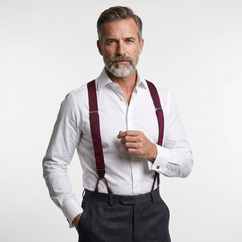 Bretella a Y in 100% seta inglese con lacci e clip DACCA Bordeaux