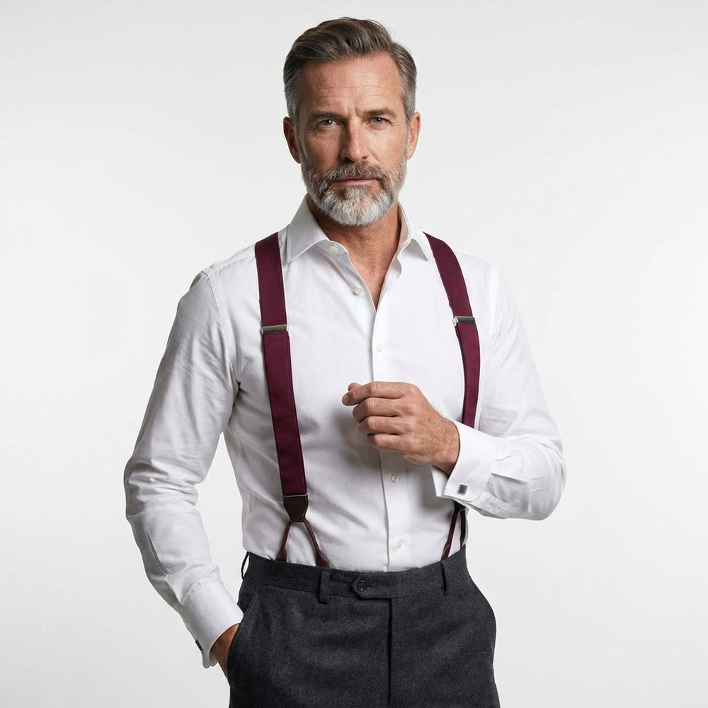 Bretella a Y in 100% seta inglese con lacci e clip DACCA Bordeaux