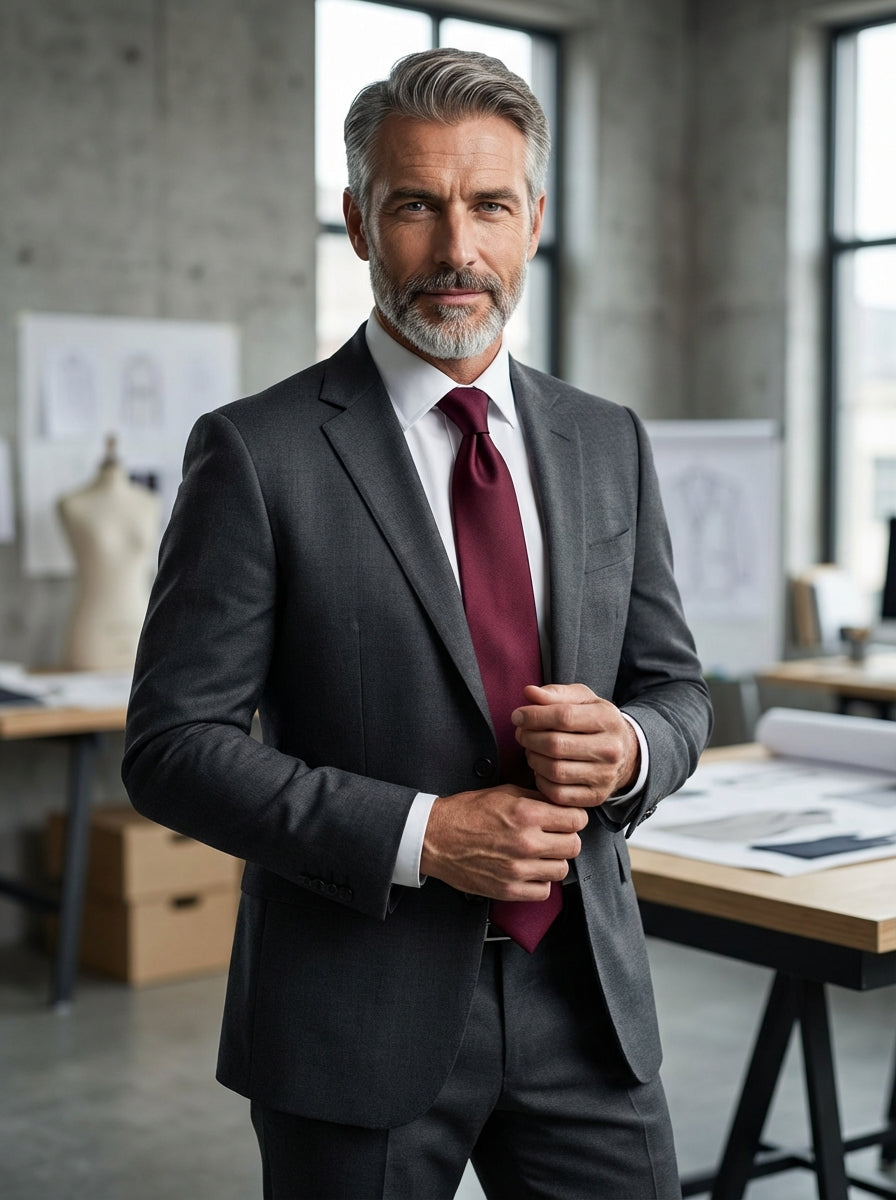 Cravatta bordeaux 3 pieghe AMANTEA in seta raso