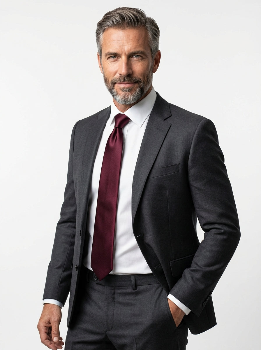 Cravatta bordeaux 3 pieghe AMANTEA in seta raso