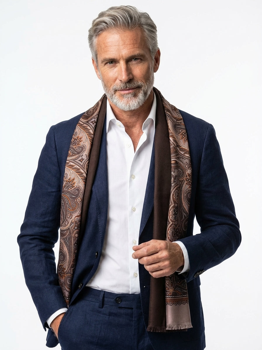 Sciarpa doppiata in seta\lana stampata MASSIX beige