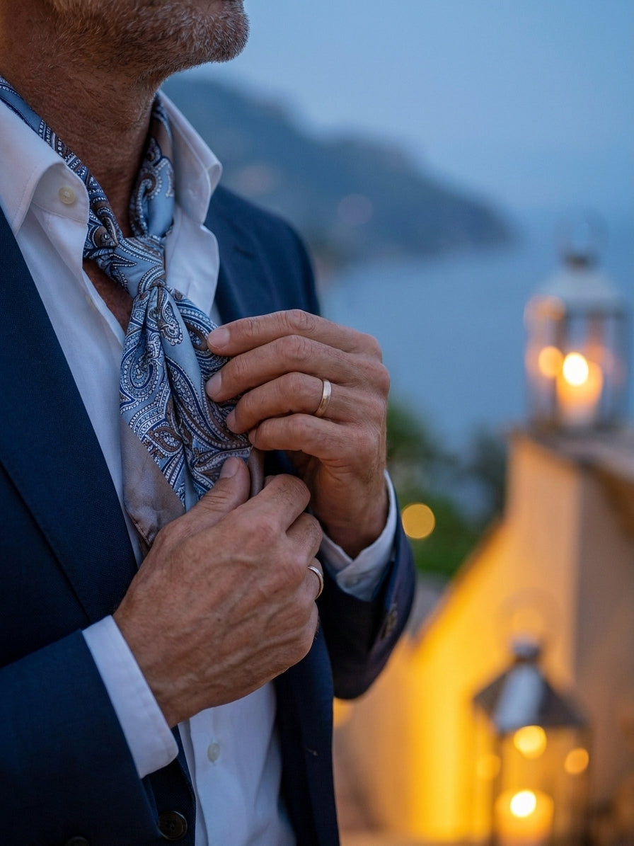 Foulard ARABESQUE celeste in seta stampata
