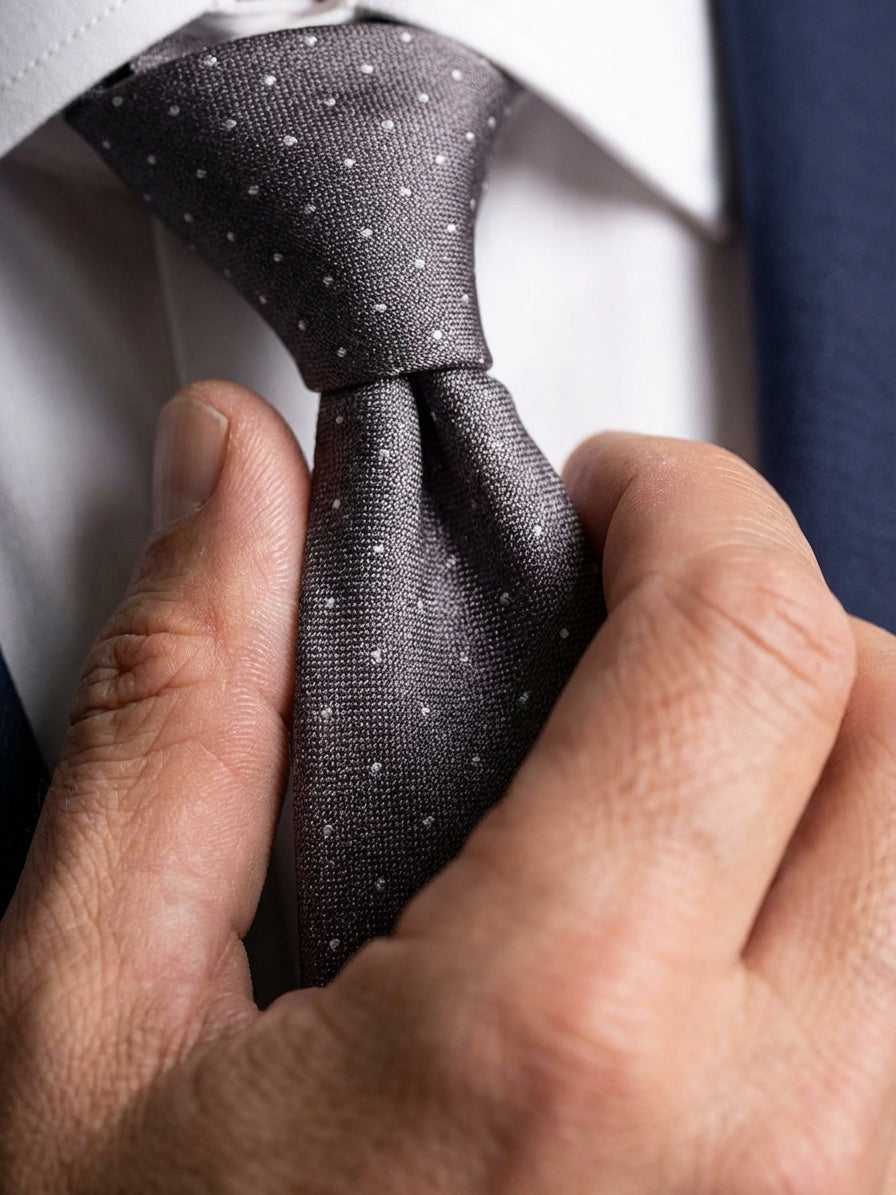 Cravatta 3 Pieghe grigio ARGENTIO seta tessuto