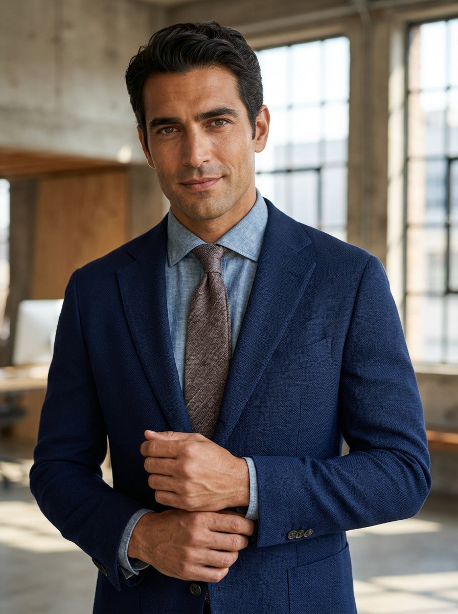 Cravatta 3 pieghe ROCCIA seta lino marrone