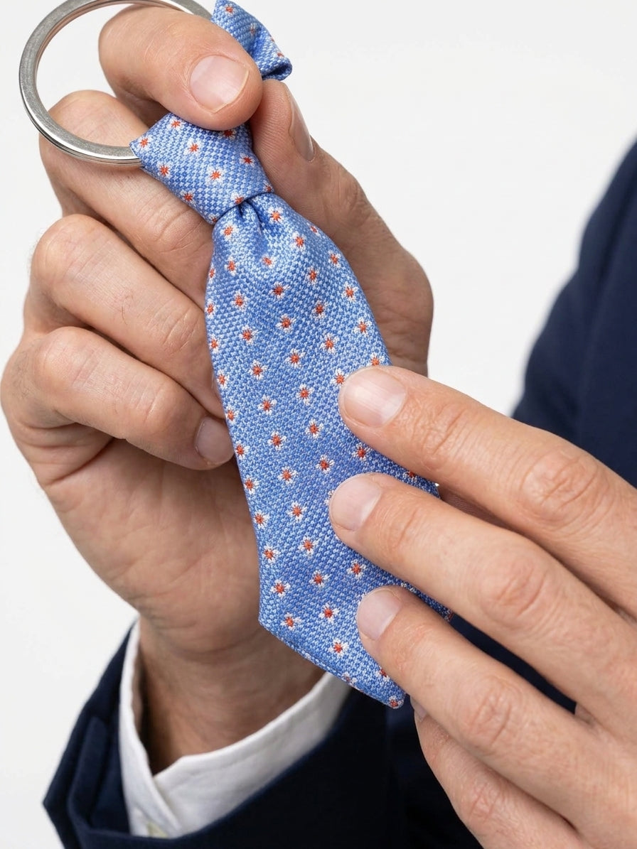 CELESTE tie keychain in pure woven silk with steel ring