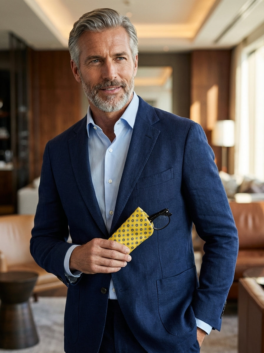 Portaocchiali giallo MARINA in seta stampata inglese