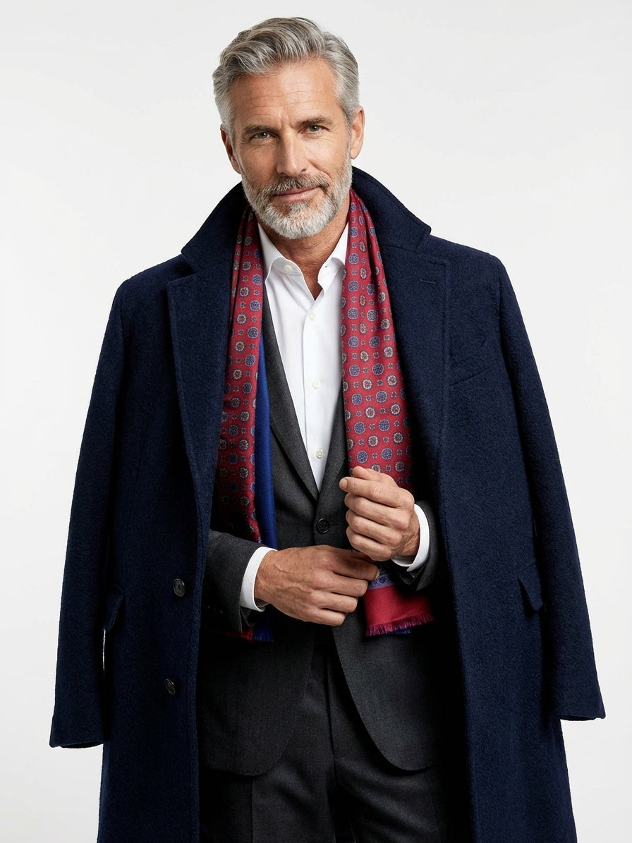 Sciarpa doppiata in seta\lana stampata MIMOSA rosso