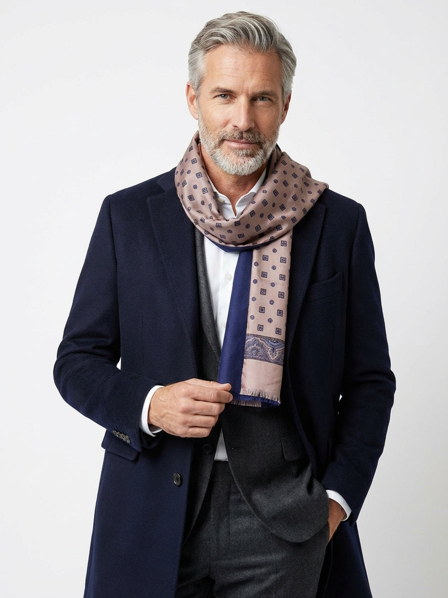 Sciarpa doppiata in seta\lana stampata SPORTY beige