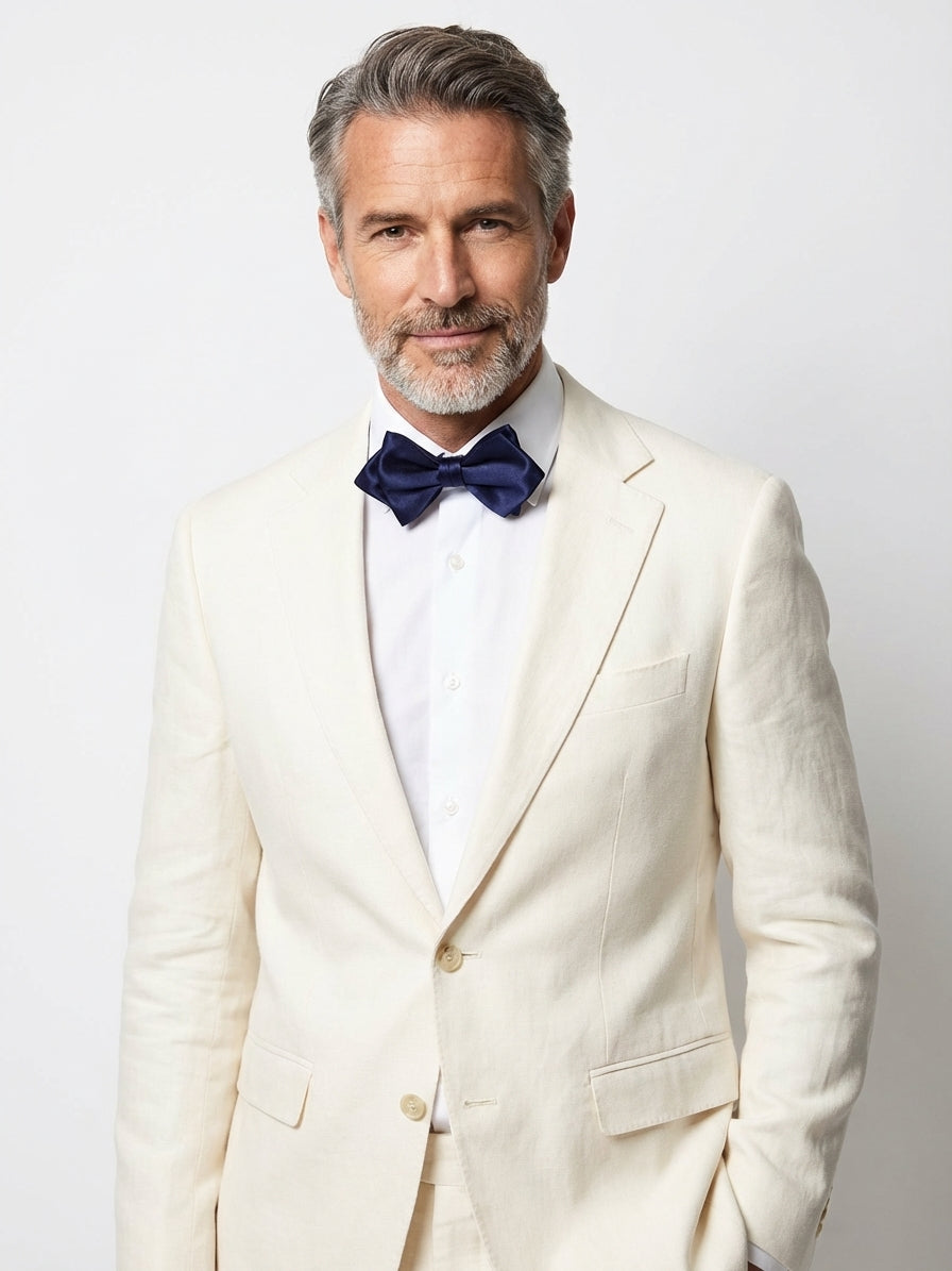 Papillon alto blu a punta già annodato AMANTEA in seta raso