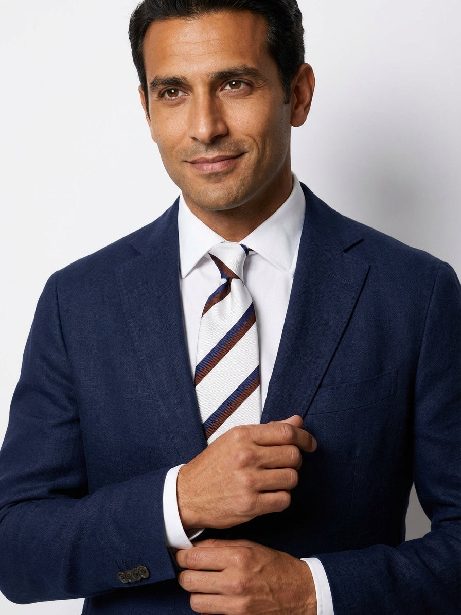 Cravatta 3 pieghe JOE in seta jacquard bianco\blu