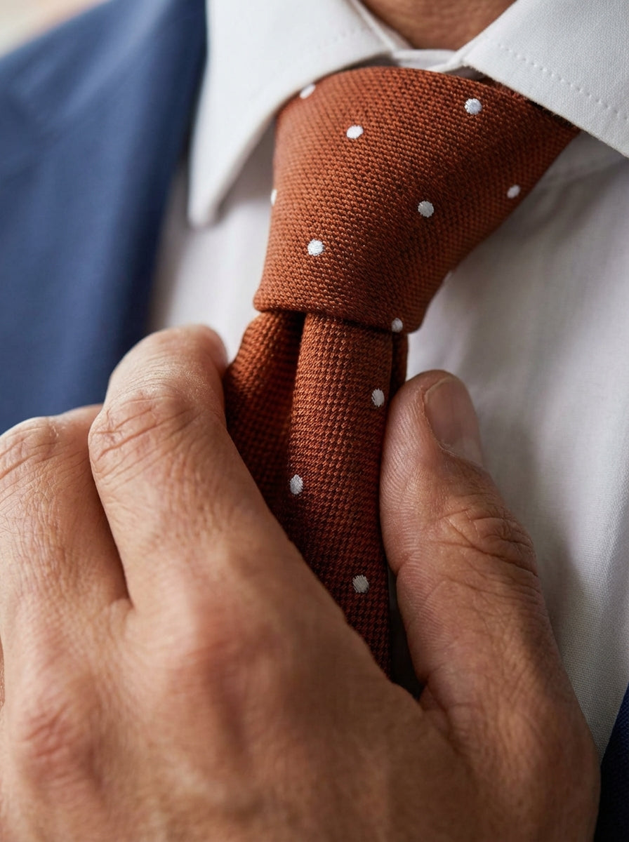 Cravatta 3 pieghe CARAMELLO seta jacquard marrone chiaro