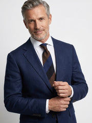 Cravatta 3 pieghe sfoderata blu/marrone in seta shantung TRIGA